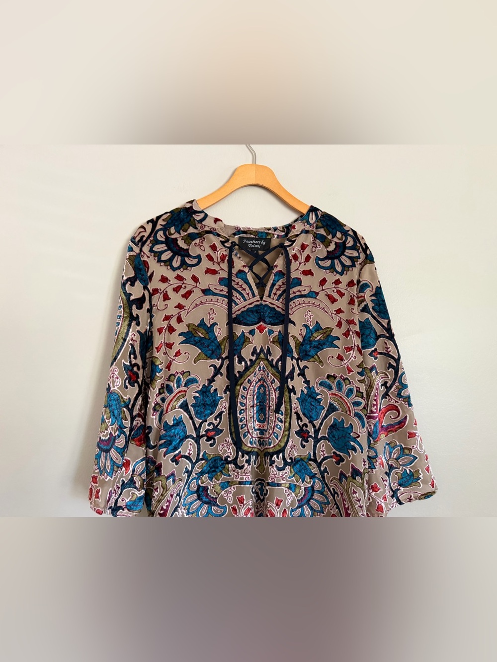 Feathers by Tolani Dress Womens Small S Velvet Burnout Tunic Paisley Lace Small - Picture 5 of 16